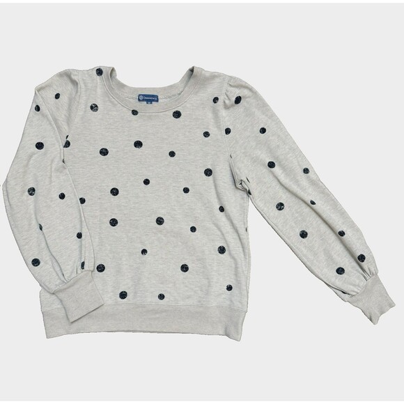 Democracy Polka Dot Print Grudge Sweatshirt SMALL/MED Gray/Beige Puff Sleeves - Picture 1 of 7